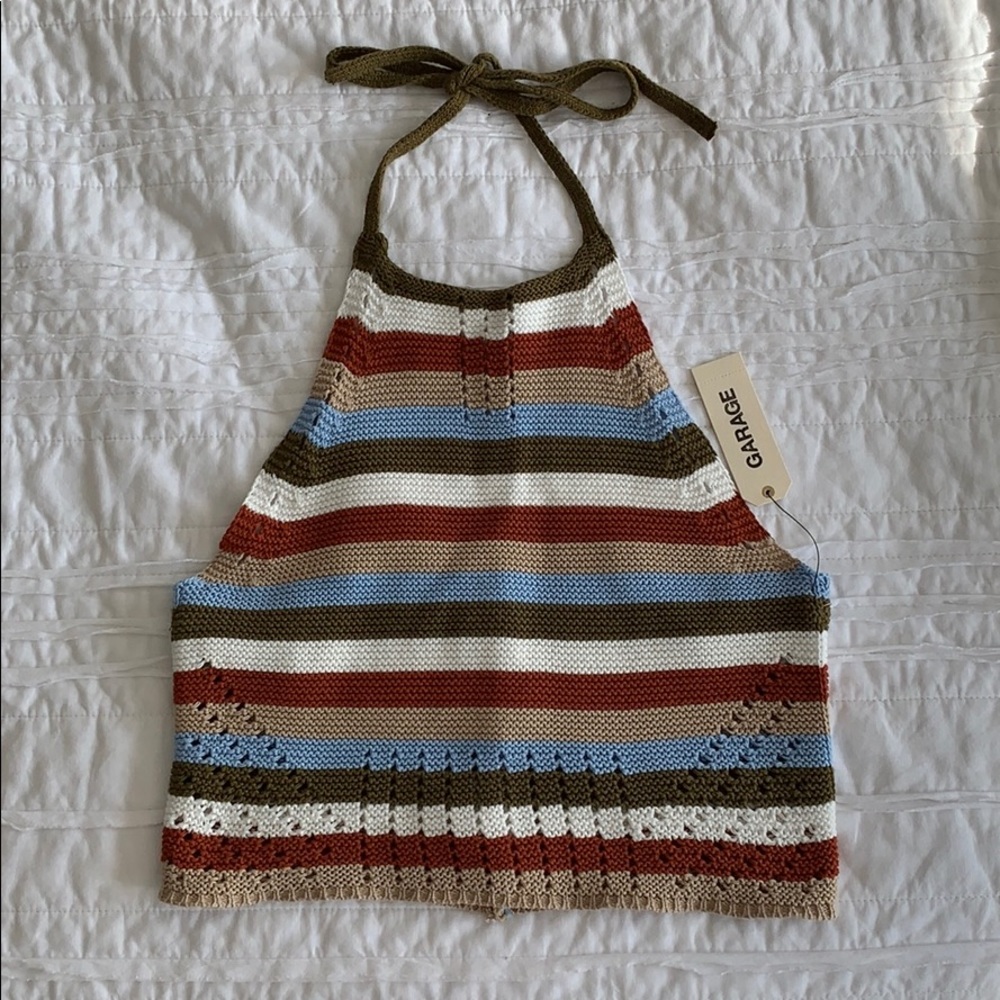 Striped Crochet Halter Crop Top - Picture 2 of 2
